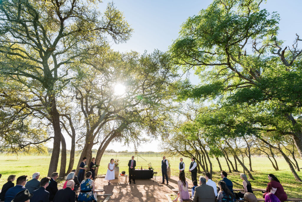 a mid-day wedding ceremony at Duchman winey